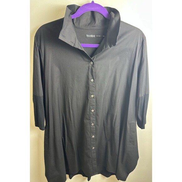 Stella Carakasi Button Up Black 3/4 Sleeve Oversized Tunic Pockets Sz Medium - Picture 1 of 12